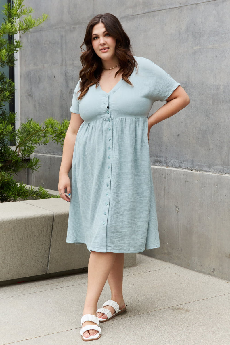 Keira Full Size Button Down Midi Dress