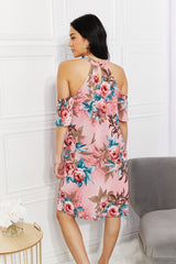 Serenity Full Size Fresh-Cut Flowers Cold-Shoulder Dress