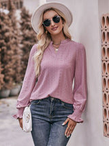 Sylvie Notched Neck Flounce Sleeve Blouse