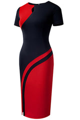 Kataleya Two-Tone Round Neck Short Sleeve Slit Dress