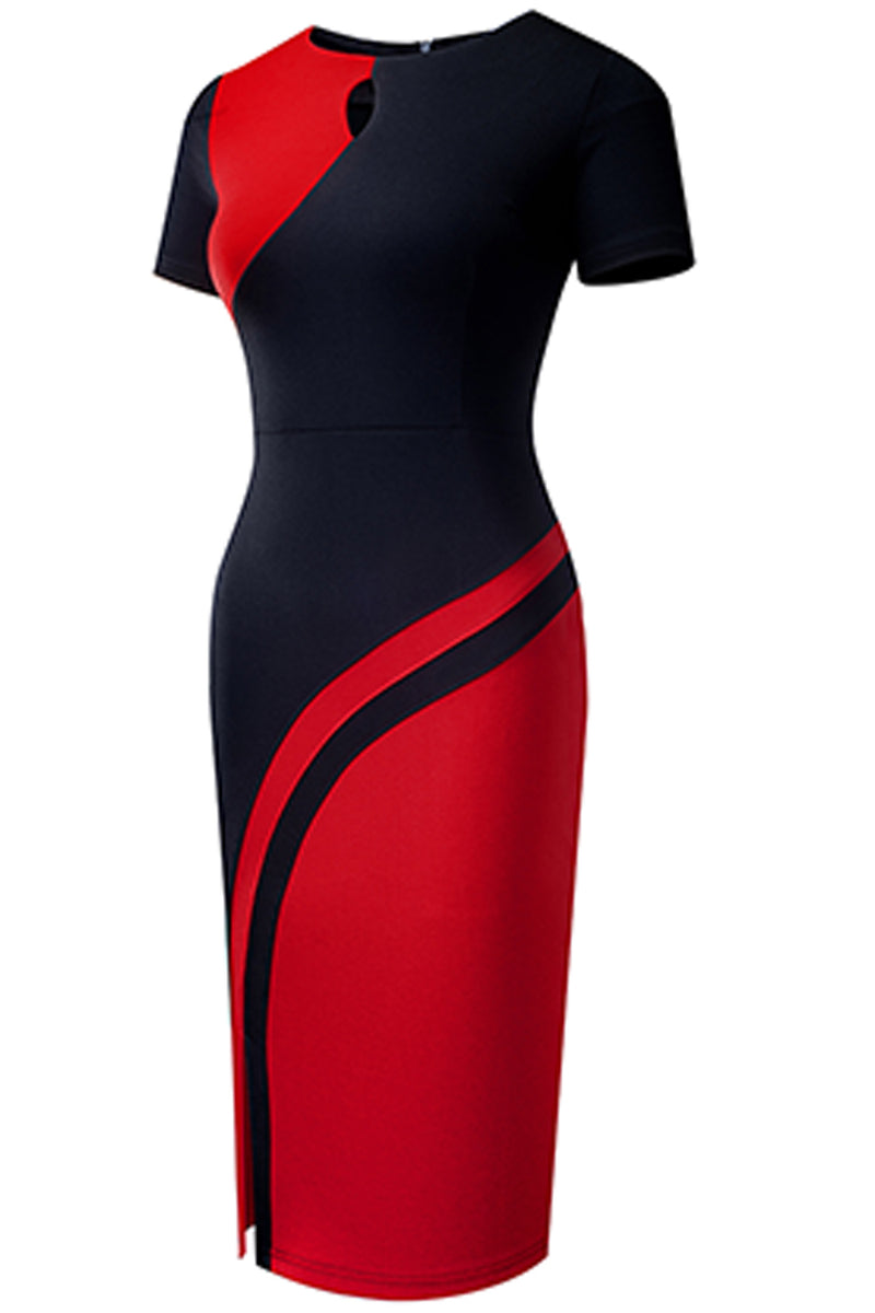 Kataleya Two-Tone Round Neck Short Sleeve Slit Dress