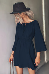 Irene Tie Neck Flare Sleeve Mini Dress
