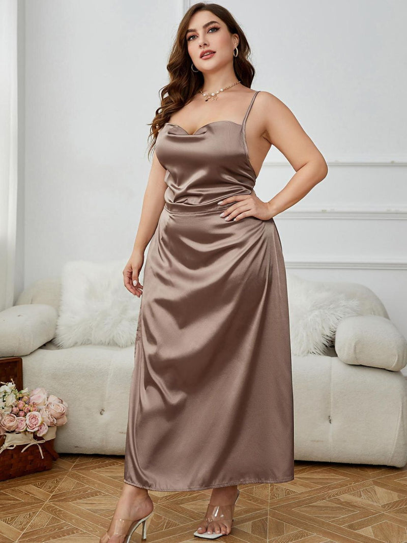 Abby Plus Size Lace-Up Spaghetti Strap Split Night Dress