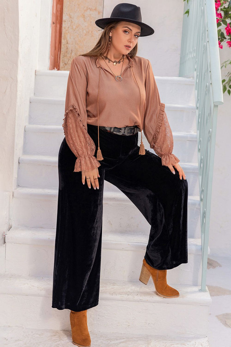 Alivia Plus Size Tie Neck Flounce Sleeve Blouse