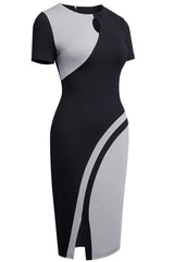 Kataleya Two-Tone Round Neck Short Sleeve Slit Dress
