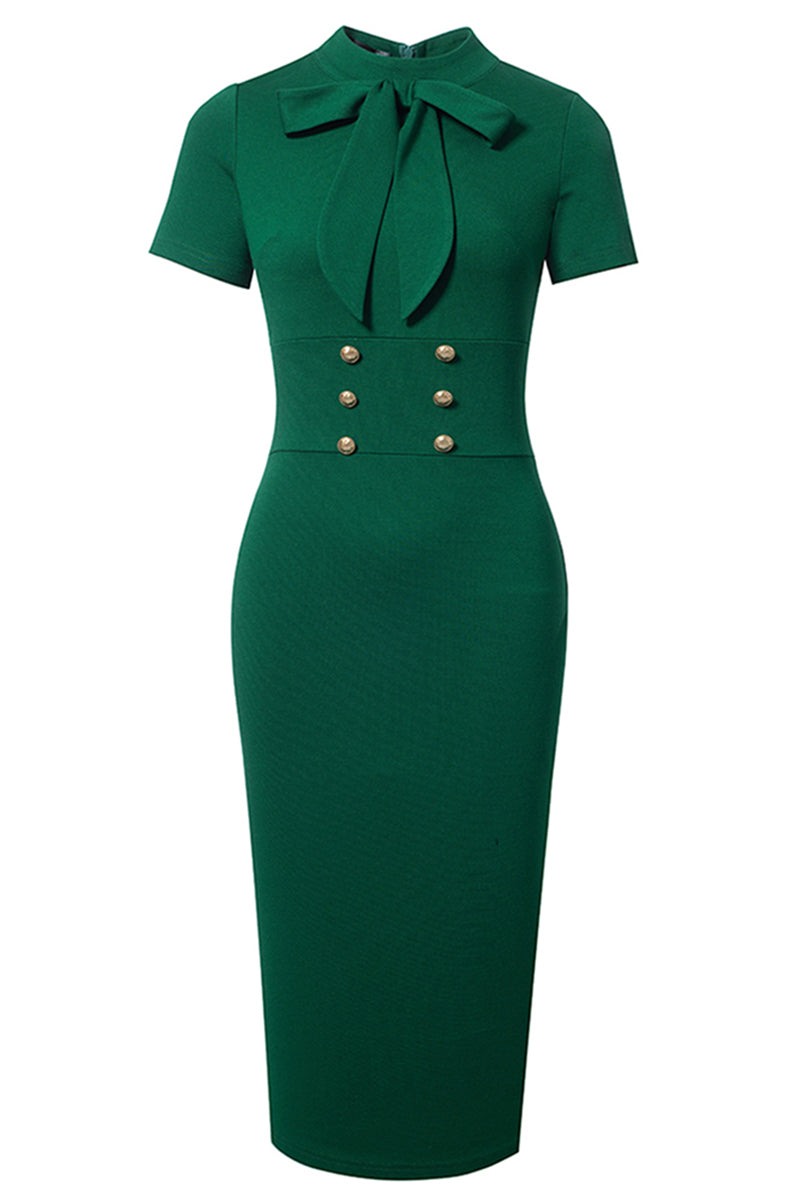 Alessandra Round Neck Tie Front Short Sleeve Buttoned Dress