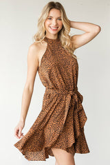 Zuri Full Size Leopard Belted Sleeveless Dress