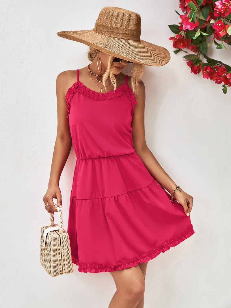 Talia Frill Trim Spaghetti Strap Mini Dress