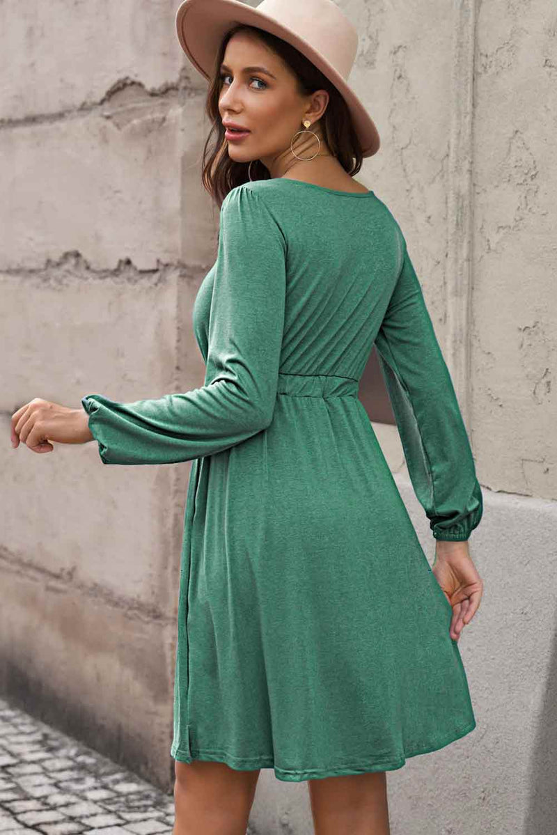 Darcy Plus Size Button Front Elastic Waist Long Sleeve Dress
