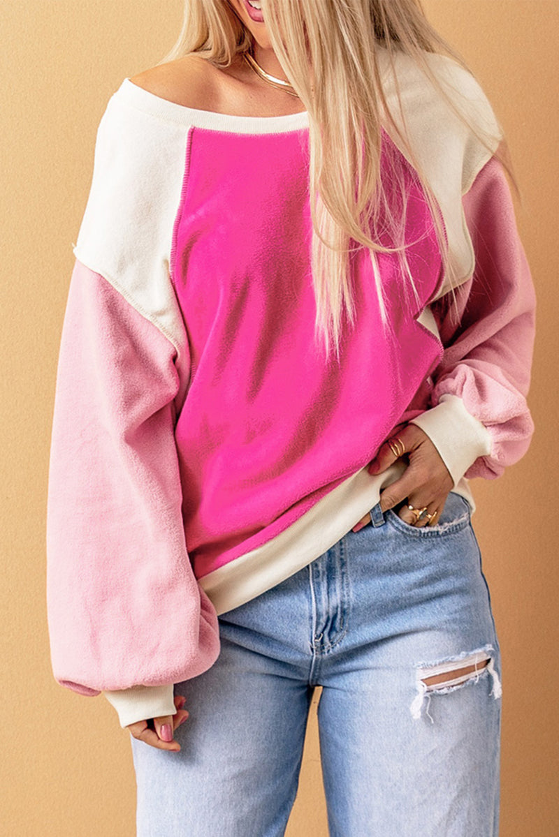 Yasmin Round Neck Dropped Shoulder Color Block Sweatshirt