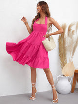 Lacy Halter Neck Tiered Knee-Length Dress