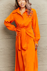 Opal Collared Neck Long Sleeve Twisted Midi Dress