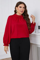 Kyra Plus Size Frill Trim Flounce Sleeve Round Neck Blouse