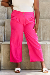 Scarlett Full Size Pleated Detail Linen Pants in Hot Pink