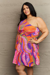 Betsy Plus Size One Shoulder Mini Tiered Dress