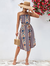 Tiana Printed Strapless Tie Belt Dress