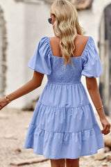 Rory Balloon Sleeve Square Neck Smocked Midi Dress