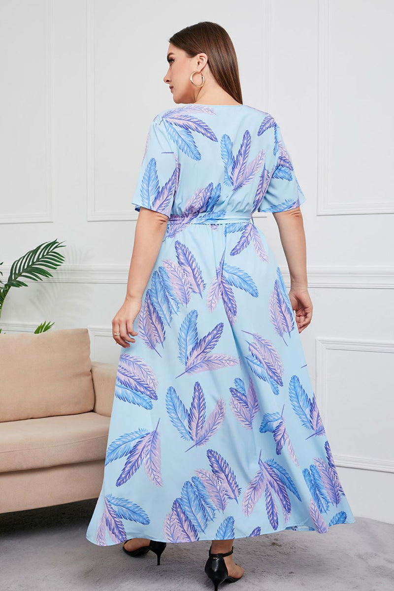 Gloria Plus Size Printed Surplice Short Sleeve Maxi Dress