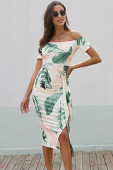 Cecilia Printed Off-Shoulder Split Dress
