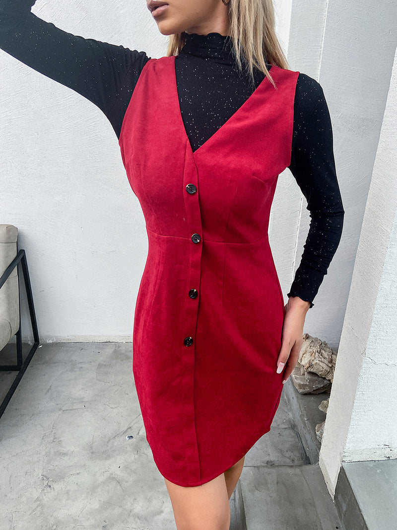 Mikayla V-Neck Sleeveless Buttoned Dress