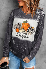 Fatima Round Neck Long Sleeve Pumpkin Graphic T-Shirt