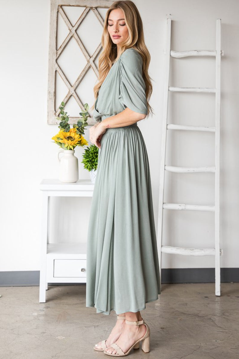 Quinn Full Size Napa Valley Gauze Surplice Midi Dress