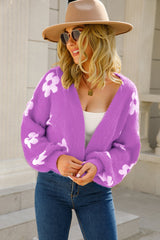 Kasey Floral Open Front Fuzzy Cardigan