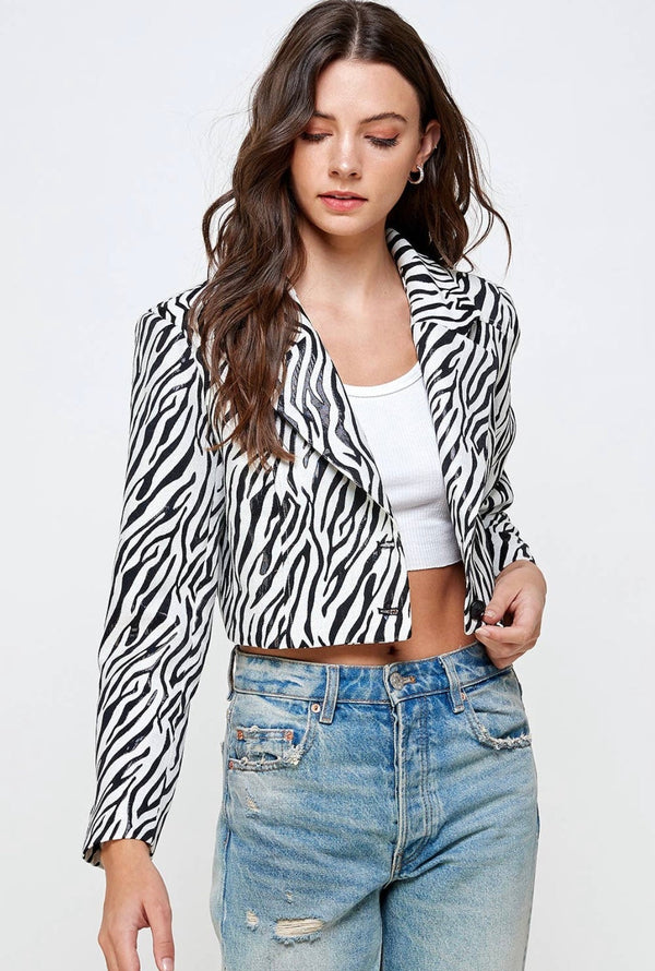 Sofia Zebra-Print Crop Blazer