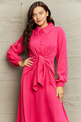 Opal Collared Neck Long Sleeve Twisted Midi Dress