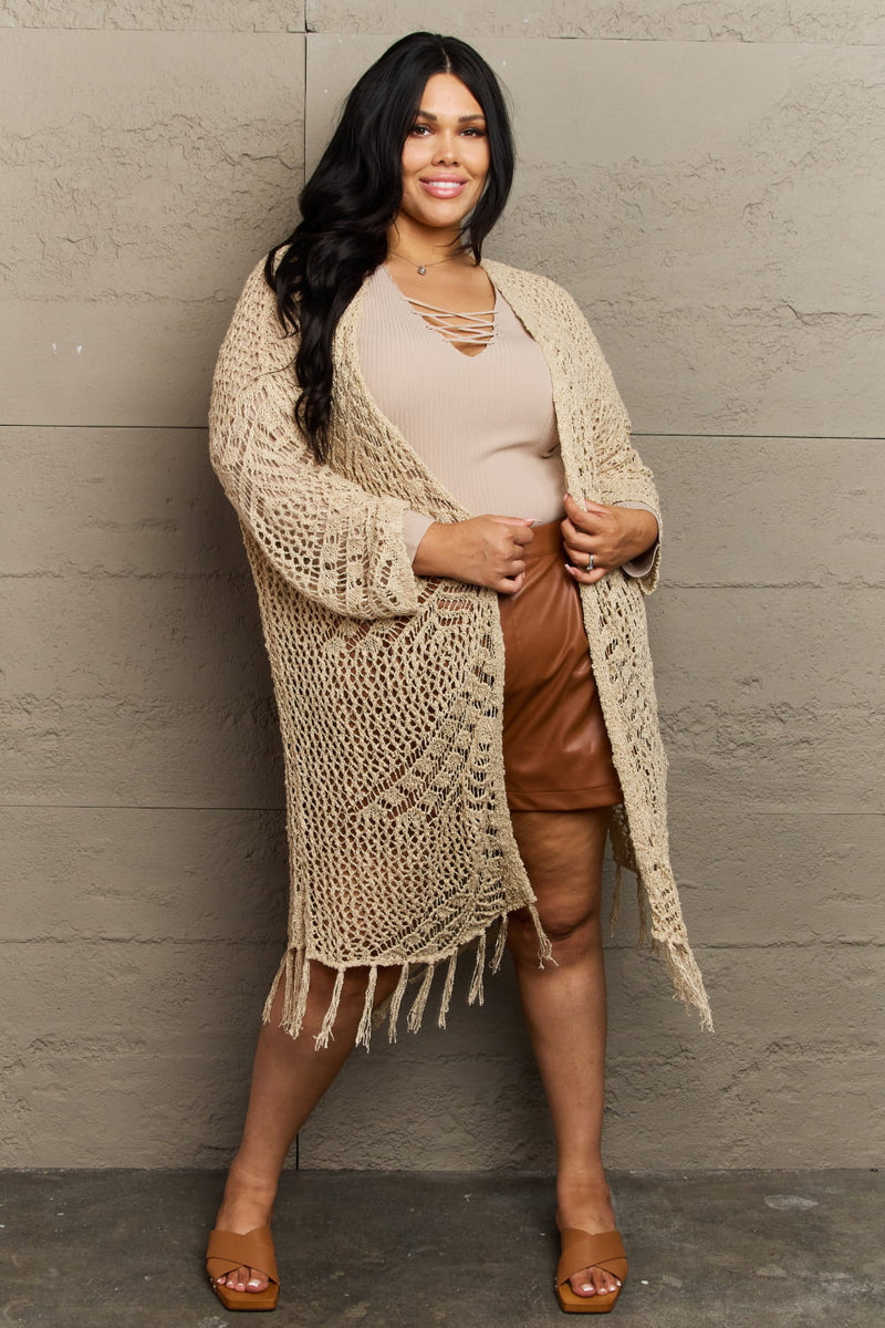 Haileh Boho Chic Full Size Western Knit Fringe Cardigan