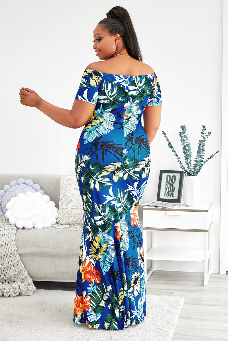 Alanna Plus Size Floral Off-Shoulder Short Sleeve Fishtail Dress