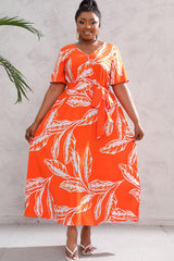 Gloria Plus Size Printed Surplice Short Sleeve Maxi Dress