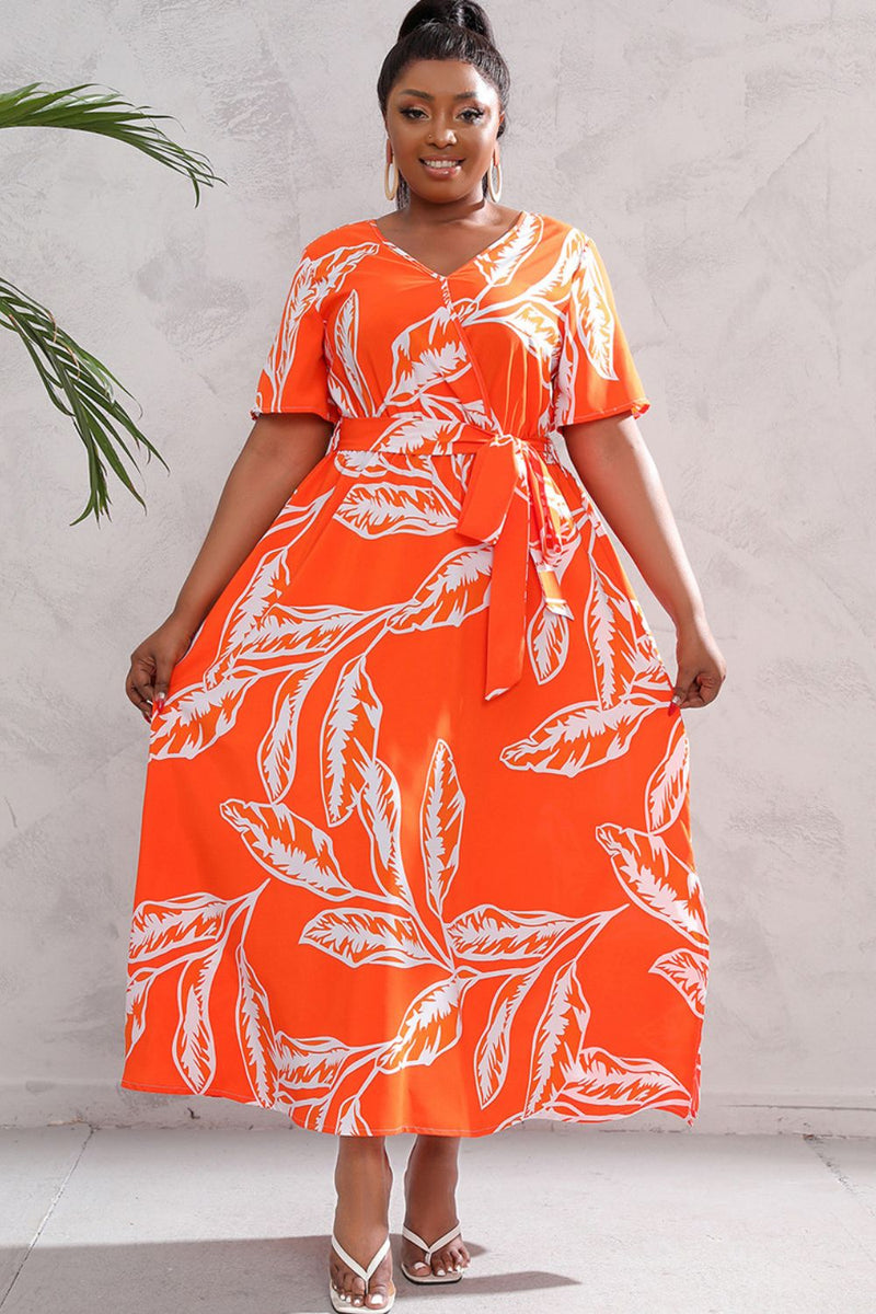 Gloria Plus Size Printed Surplice Short Sleeve Maxi Dress