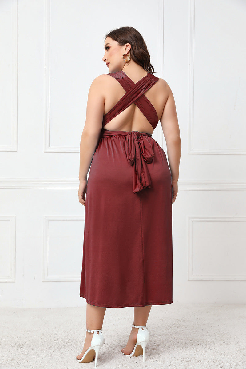 Della Plus Size Tied Surplice Sleeveless Midi Dress