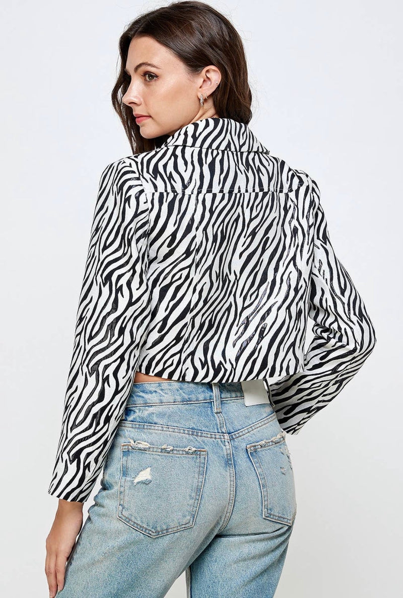 Sofia Zebra-Print Crop Blazer