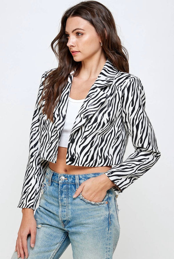 Sofia Zebra-Print Crop Blazer