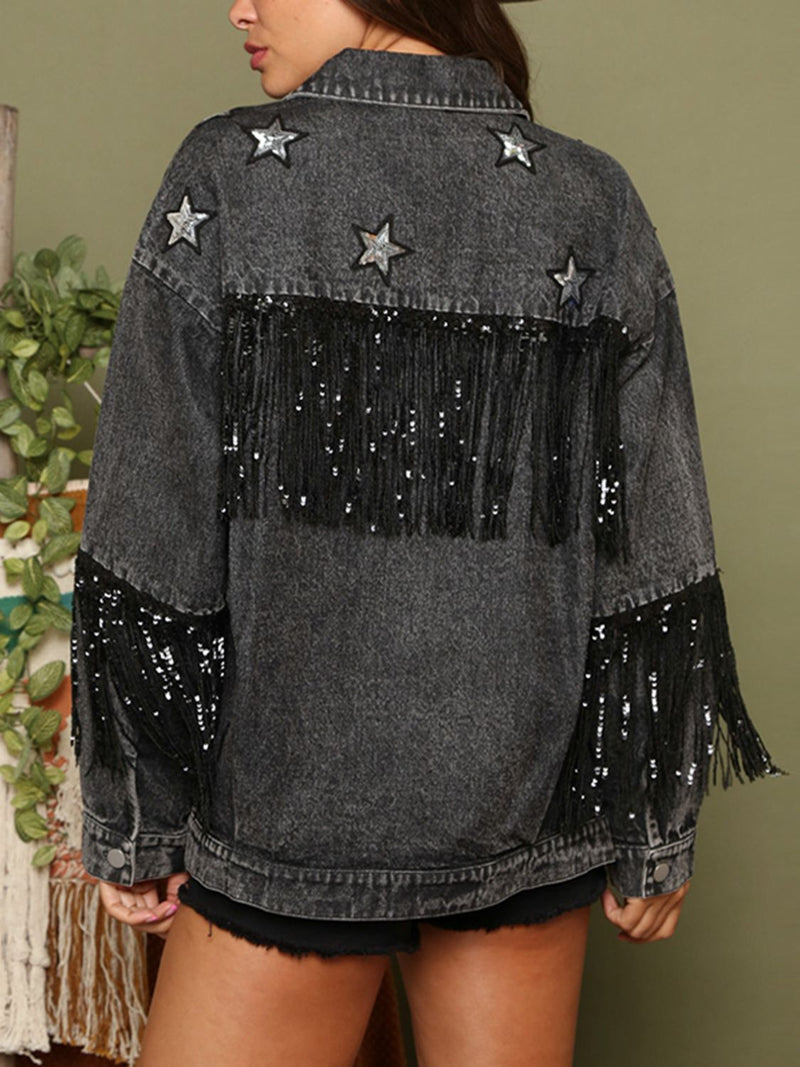 Valeria Fringe Detail Long Sleeve Denim Jacket