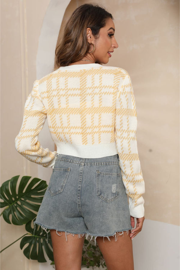 Honey V-Neck Cropped Button-Up Cardigan