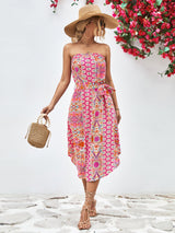 Tiana Printed Strapless Tie Belt Dress