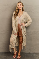 Haileh Boho Chic Full Size Western Knit Fringe Cardigan