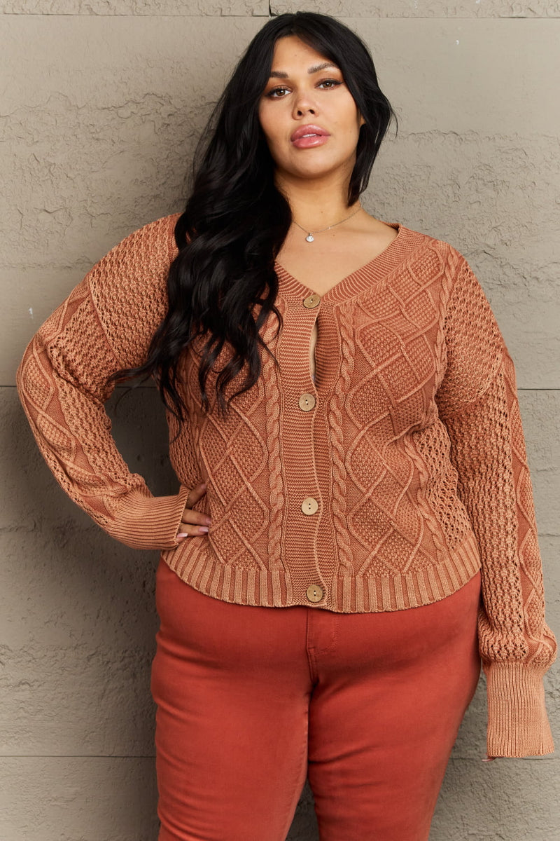 Heather Soft Focus Full Size Wash Cable Knit Cardigan