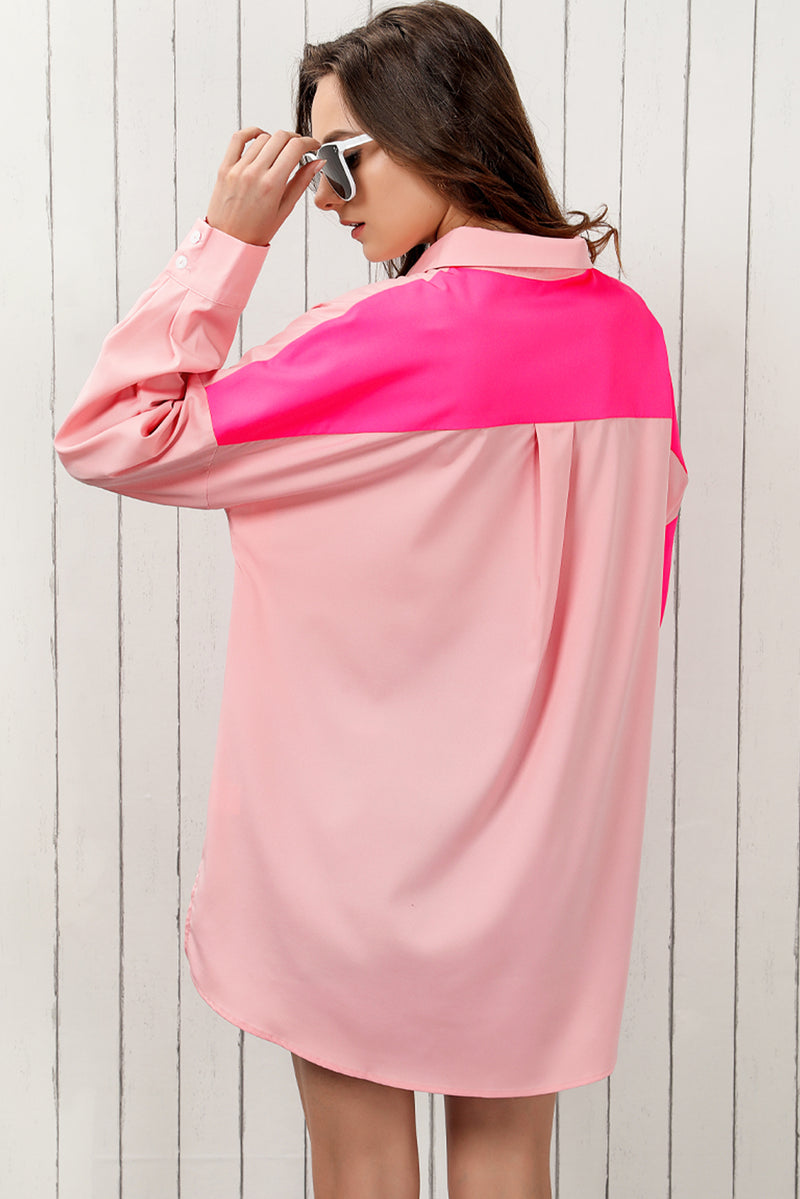 Soleil Color Block Collared Longline Shirt