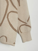 Divine Heart Pattern Drawstring Hem Sweater