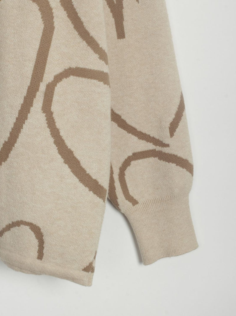 Divine Heart Pattern Drawstring Hem Sweater
