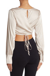 Kate Satin Lace-Up Crop Top Shirt