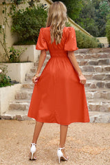 Xyla Puff Sleeve Smocked Waist Midi Dress