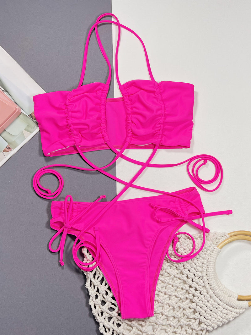 Symphony Halter Neck Drawstring Detail Bikini Set