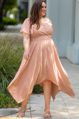 Leslie Plus Size Wide Waistband Surplice Neck Flutter Sleeve Midi Dress