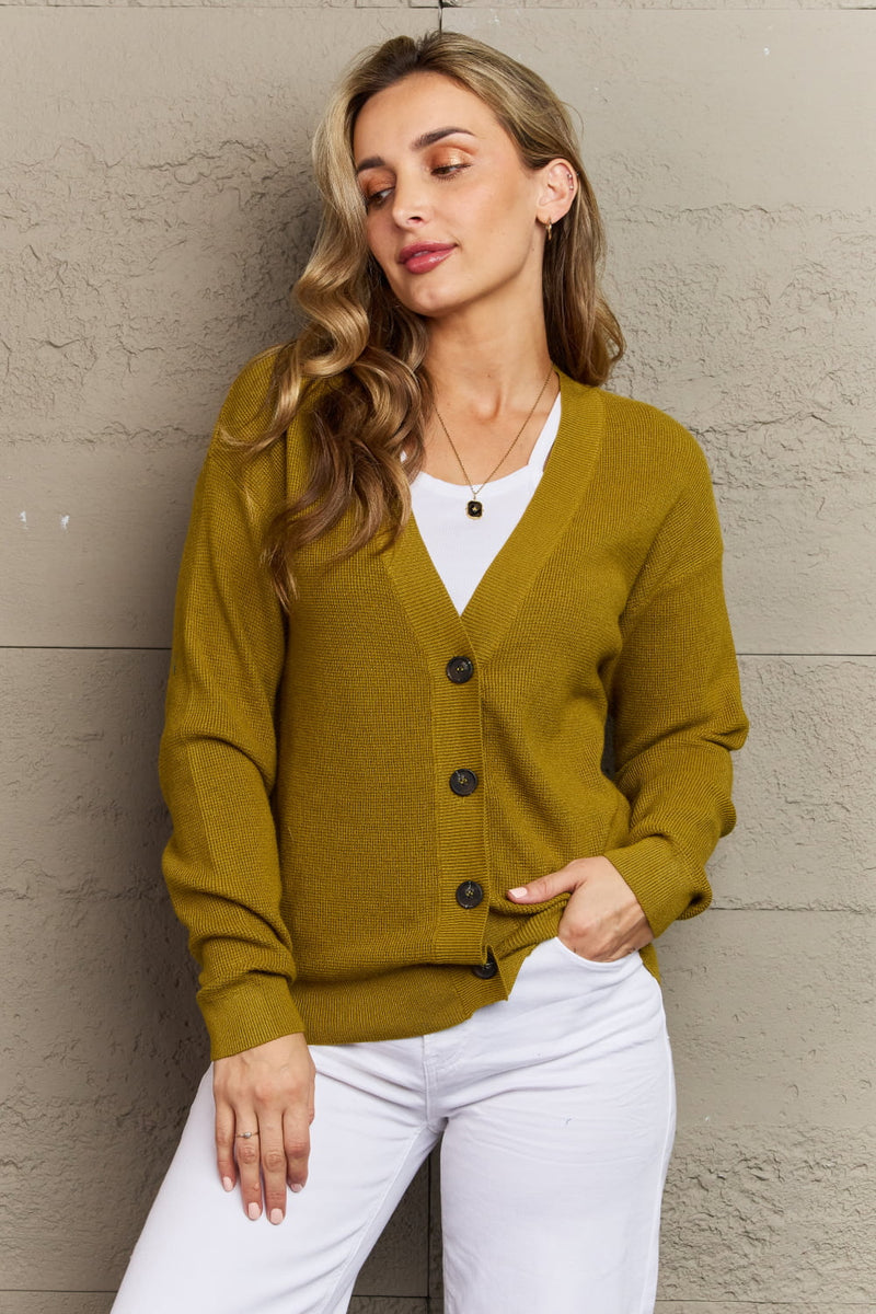 Zenana Full Size Button Down Cardigan in Chartreuse