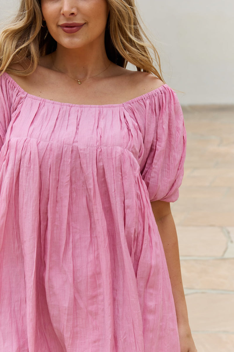 Blossom Full Size Half Sleeve Solid Woven Mini Dress